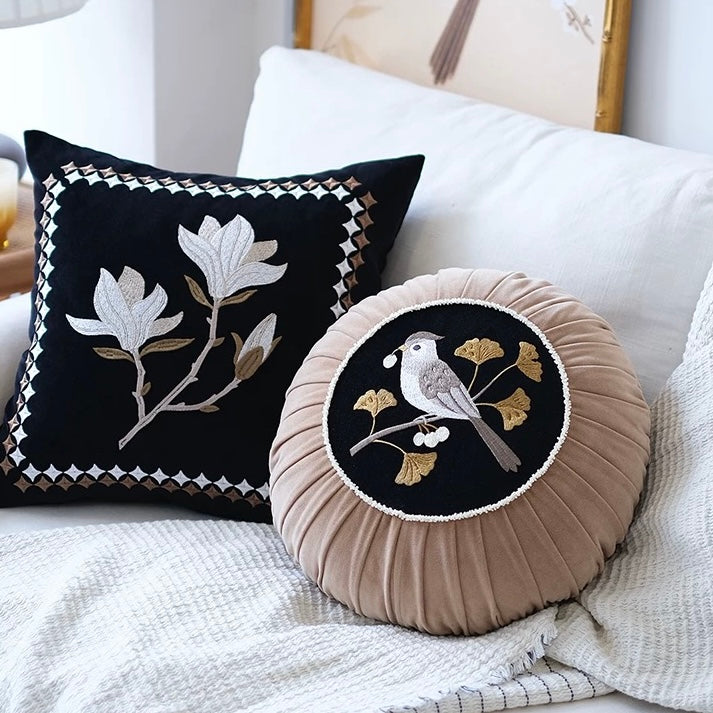 Ginkgo Leaf Cotton Velvet Beads Loop Cushion Cover
