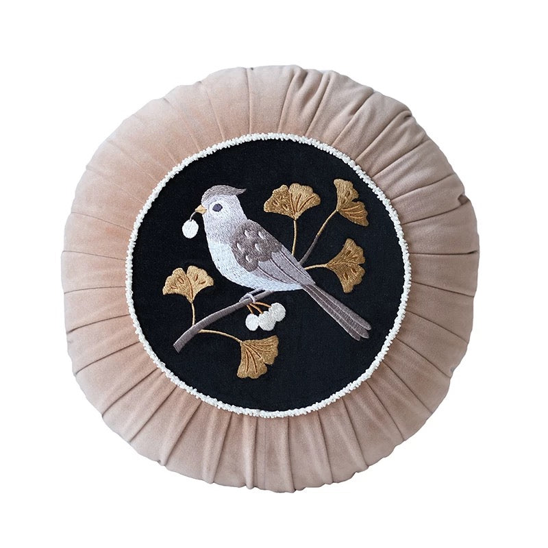 Ginkgo Leaf Cotton Velvet Beads Loop Cushion Cover