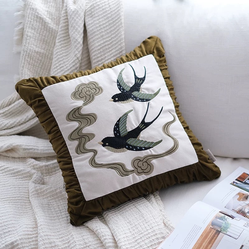 Swallow Cotton Velvet Cushion Cover