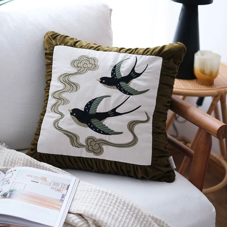 Swallow Cotton Velvet Cushion Cover