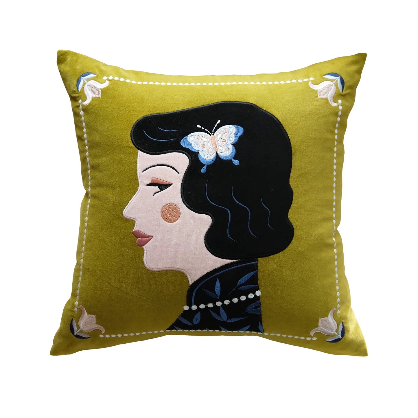Lady Green Cotton Velvet Cushion Cover
