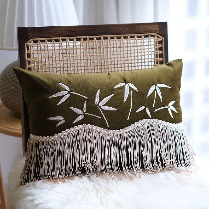Bamboo Cotton Velvet Tassel Cushion Cover