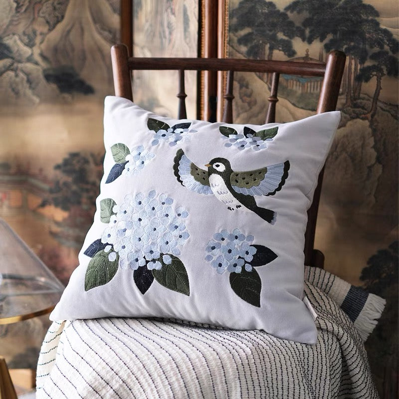 Hydrangea Cotton Velvet Cushion Cover