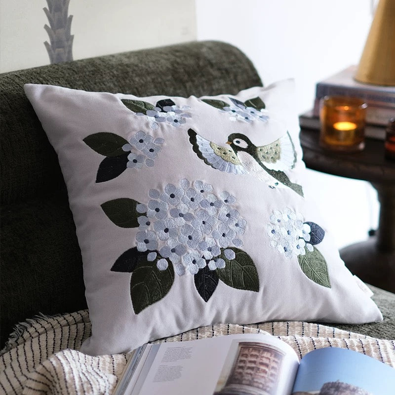 Hydrangea Cotton Velvet Cushion Cover