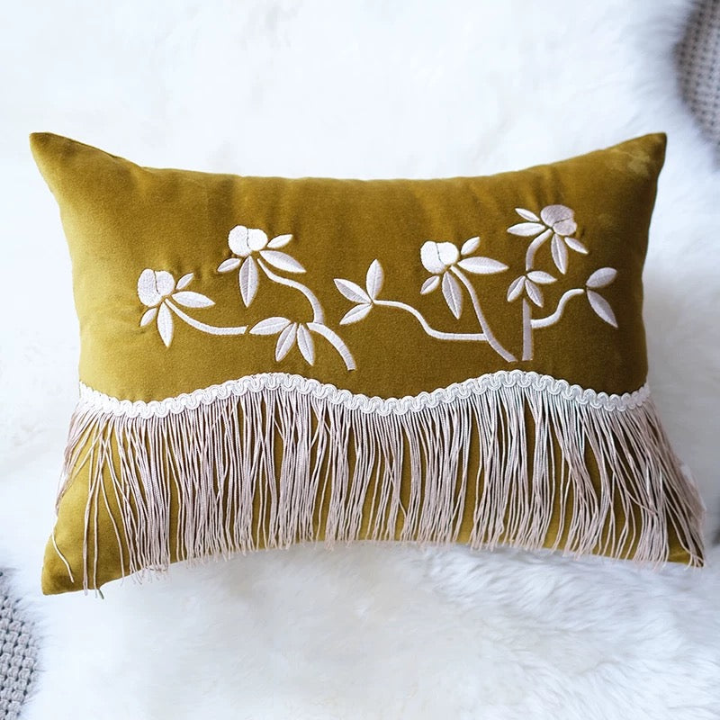 Bamboo Cotton Velvet Tassel Cushion Cover