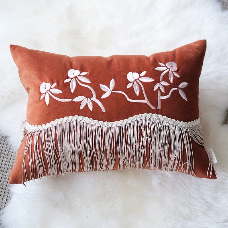 Bamboo Cotton Velvet Tassel Cushion Cover