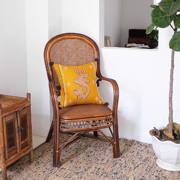 Inca Motif Decorative Ginger Yellow Cotton Cushion Cover