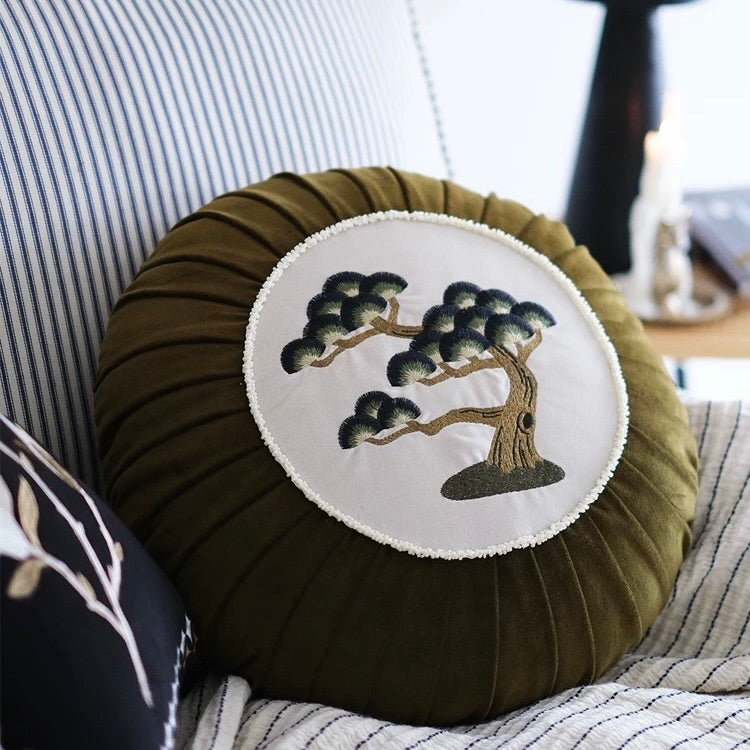 Pine Olive Green Cotton Velvet Beads Loop Cushion Cover