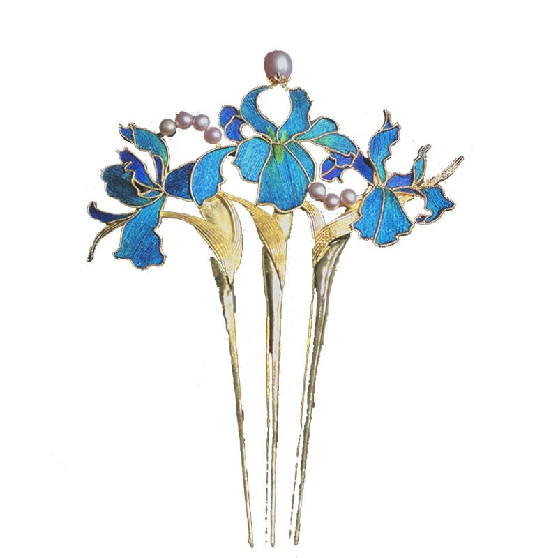 Peacock Feather Iris Blossom Hairpin