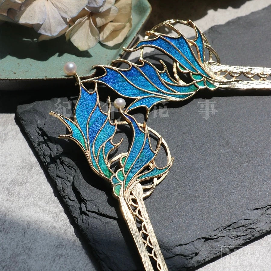 Peacock Feather Fishtail Design Hairpin