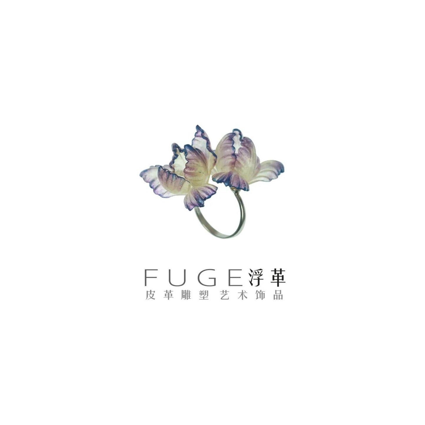 Translucent Iris Blossom Leather Ring