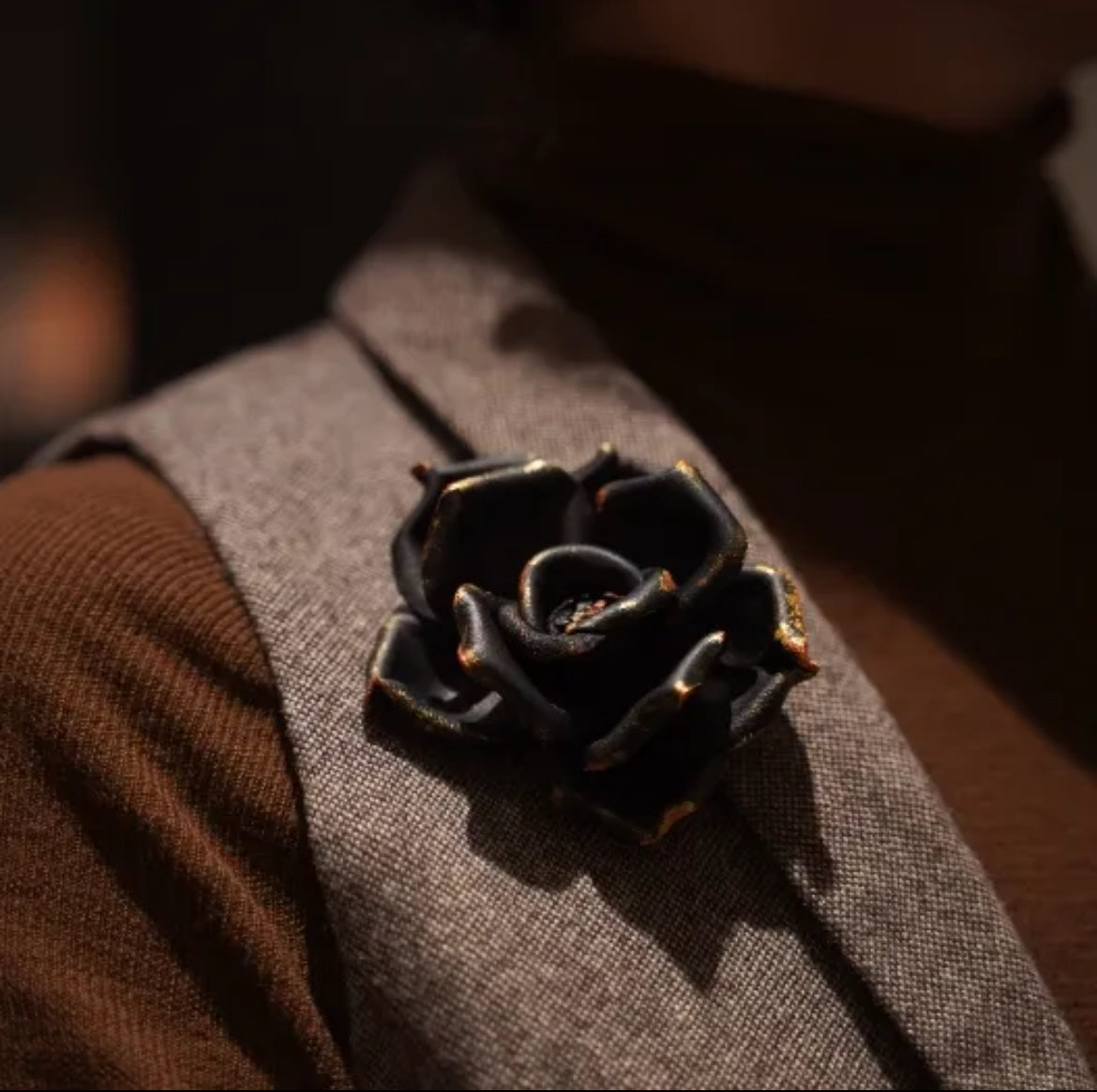Black Rose Leather Brooch