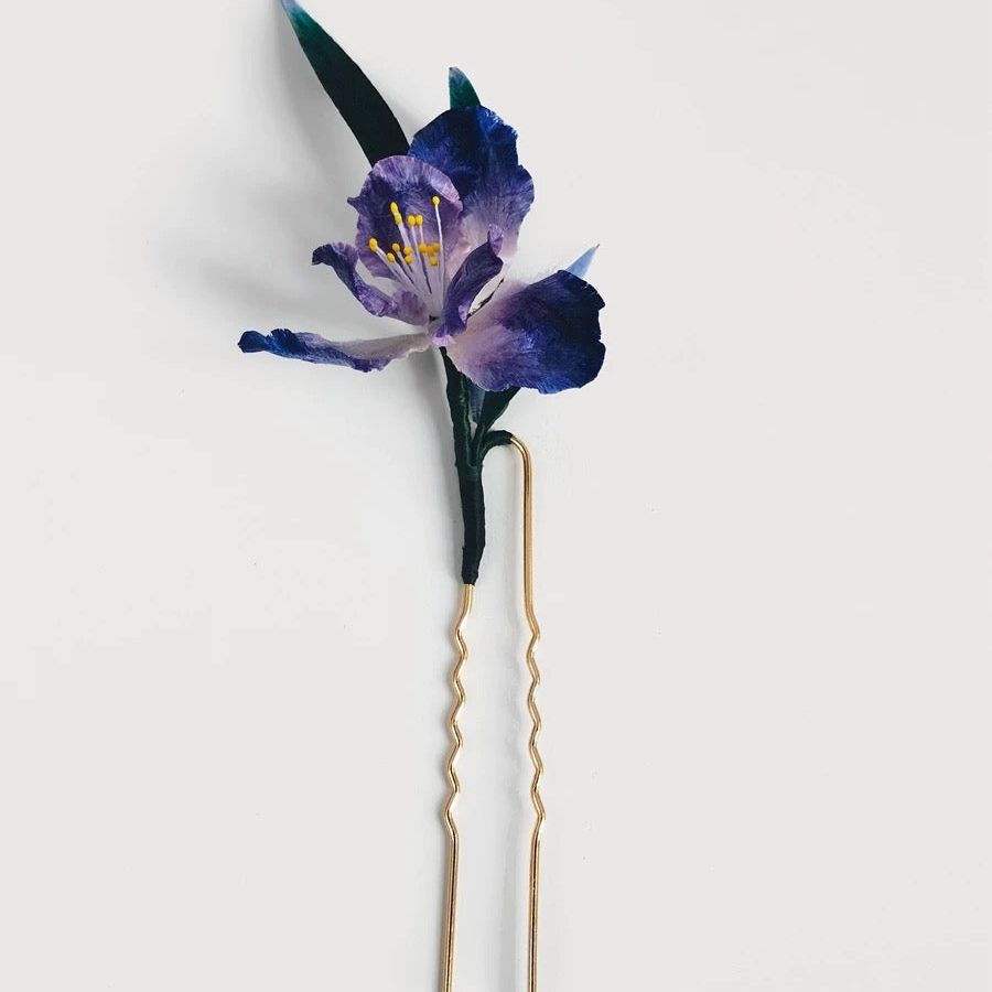 Blue Iris Silk Velvet Flower Hairpin