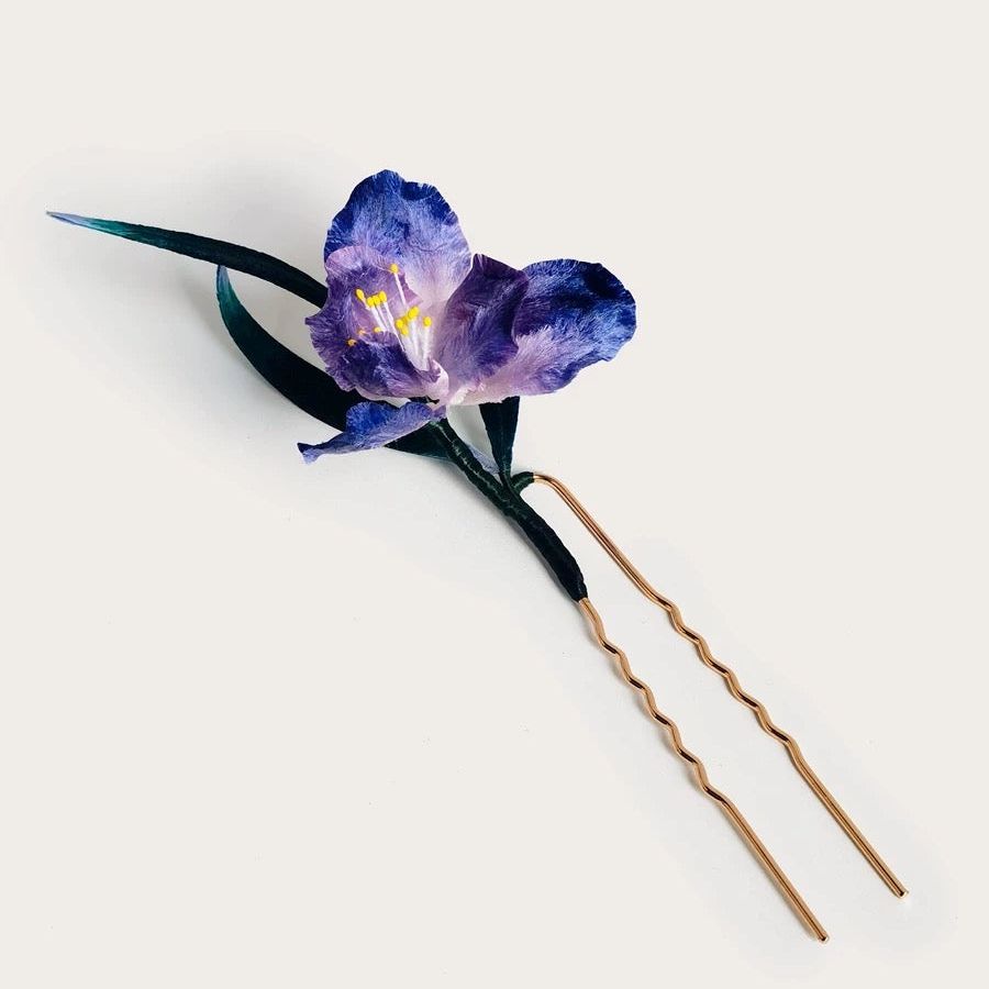 Blue Iris Silk Velvet Flower Hairpin
