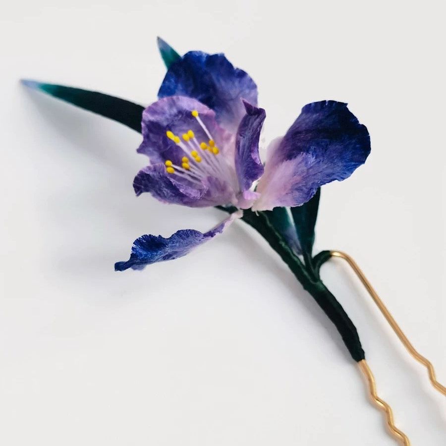 Blue Iris Silk Velvet Flower Hairpin