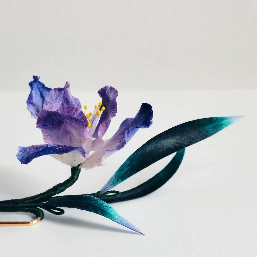 Purple Iris Silk Velvet Flower Brooch