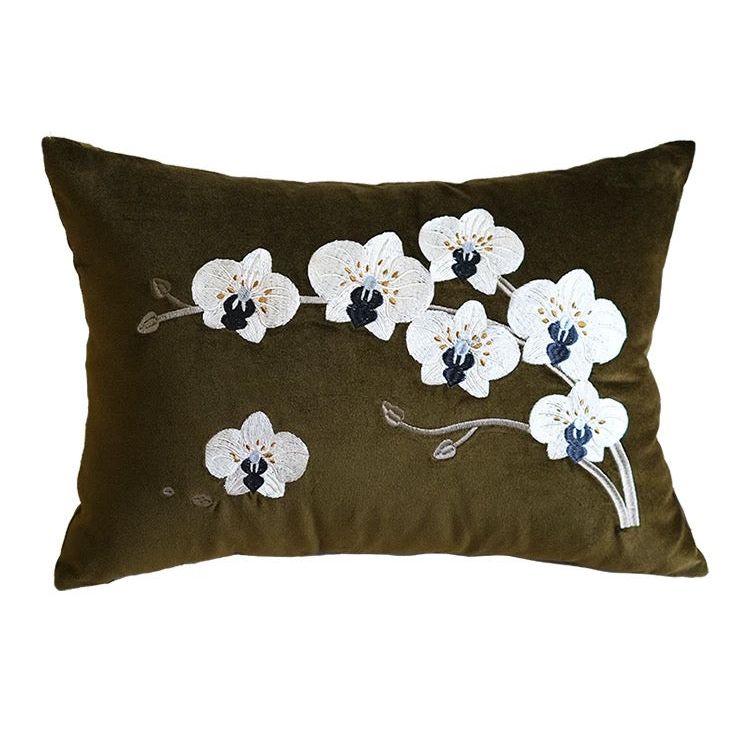 Moth Orchids Cotton Velvet Cushion Cover