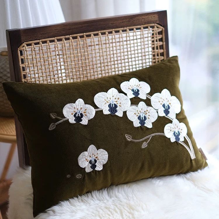 Moth Orchids Cotton Velvet Cushion Cover