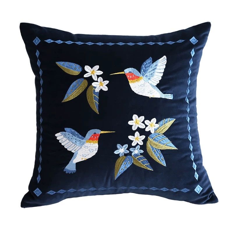 Hummingbirds Cotton Velvet Cushion Cover
