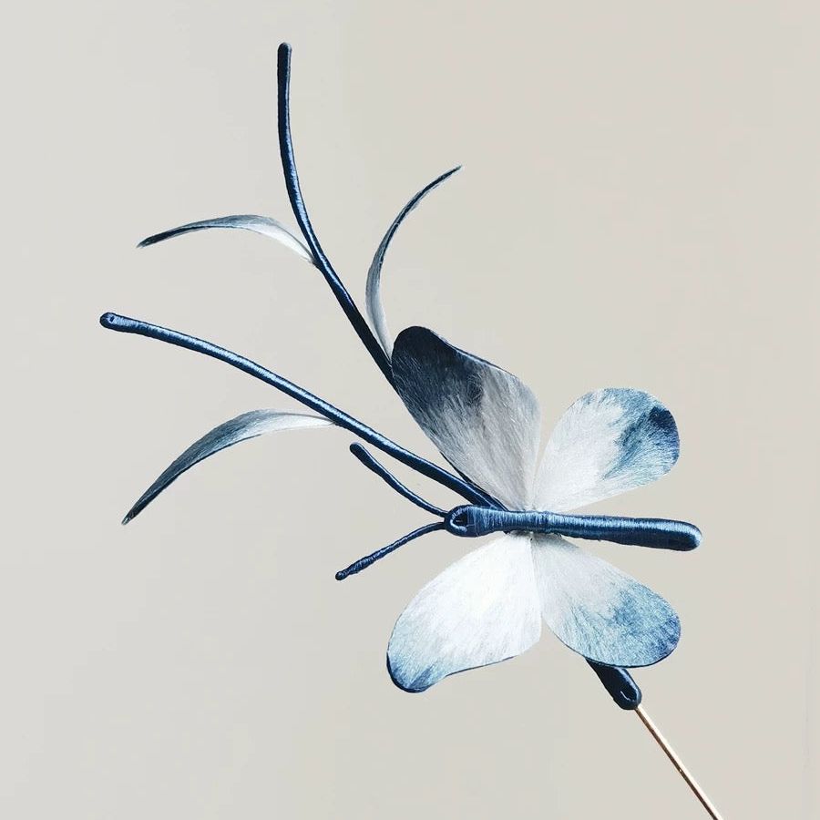 Blue Butterfly Silk Velvet Flower Brooch