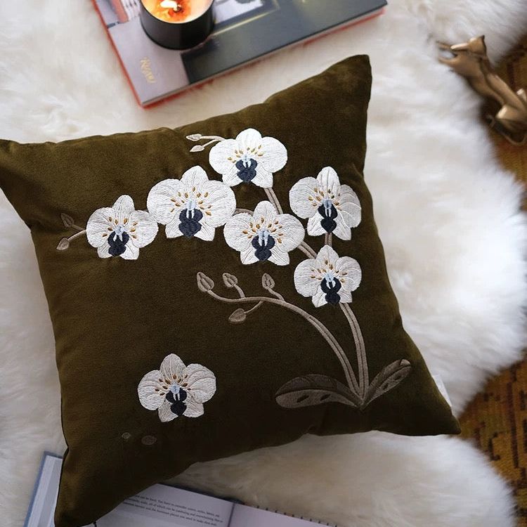 Moth Orchids Cotton Velvet Cushion Cover