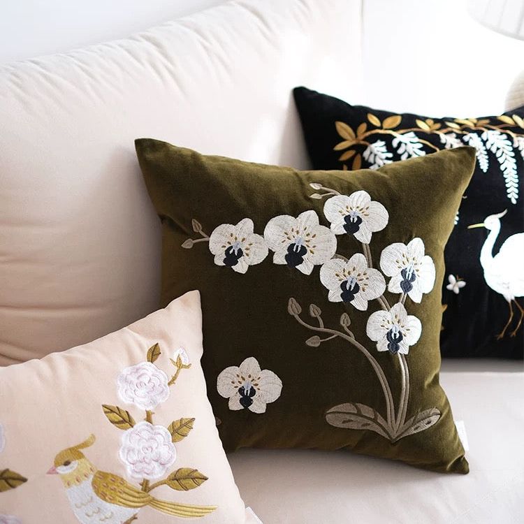 Moth Orchids Cotton Velvet Cushion Cover