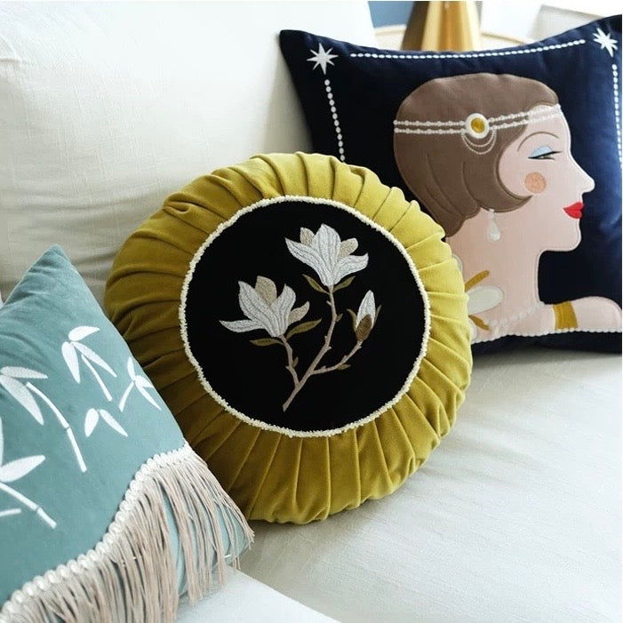 Magnolia Cotton Velvet Beads Loop Cushion Cover