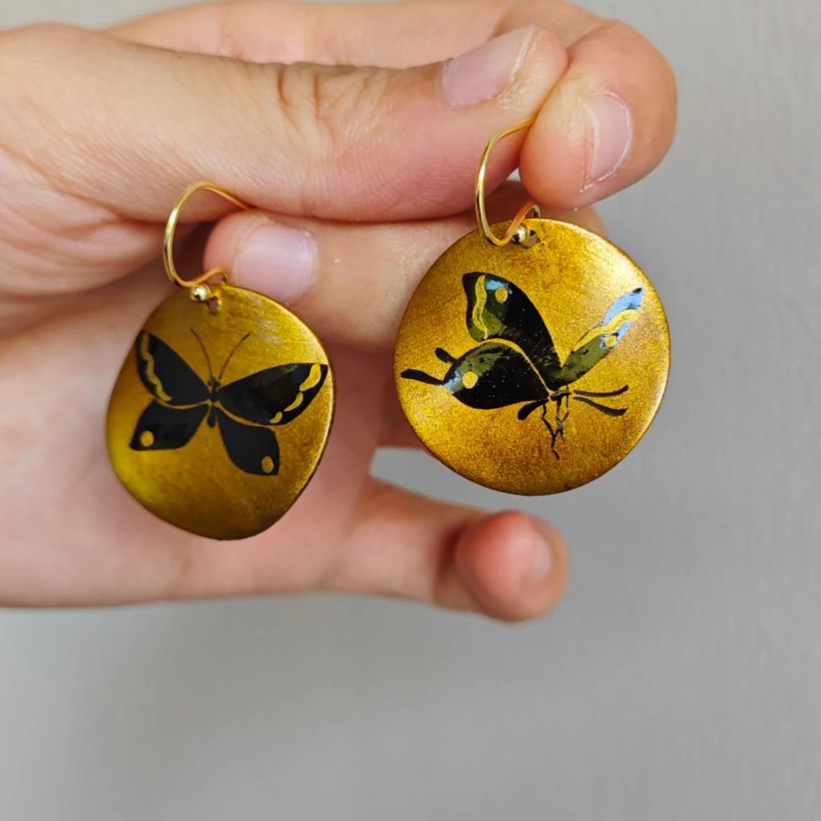 Black Lacquer Butterfly Gold Earrings