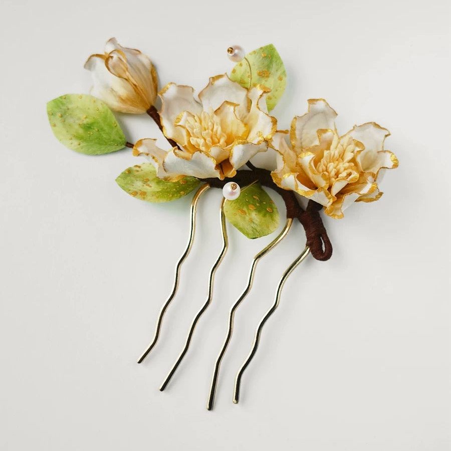 White Camellia Silk Velvet Flower Hairpin