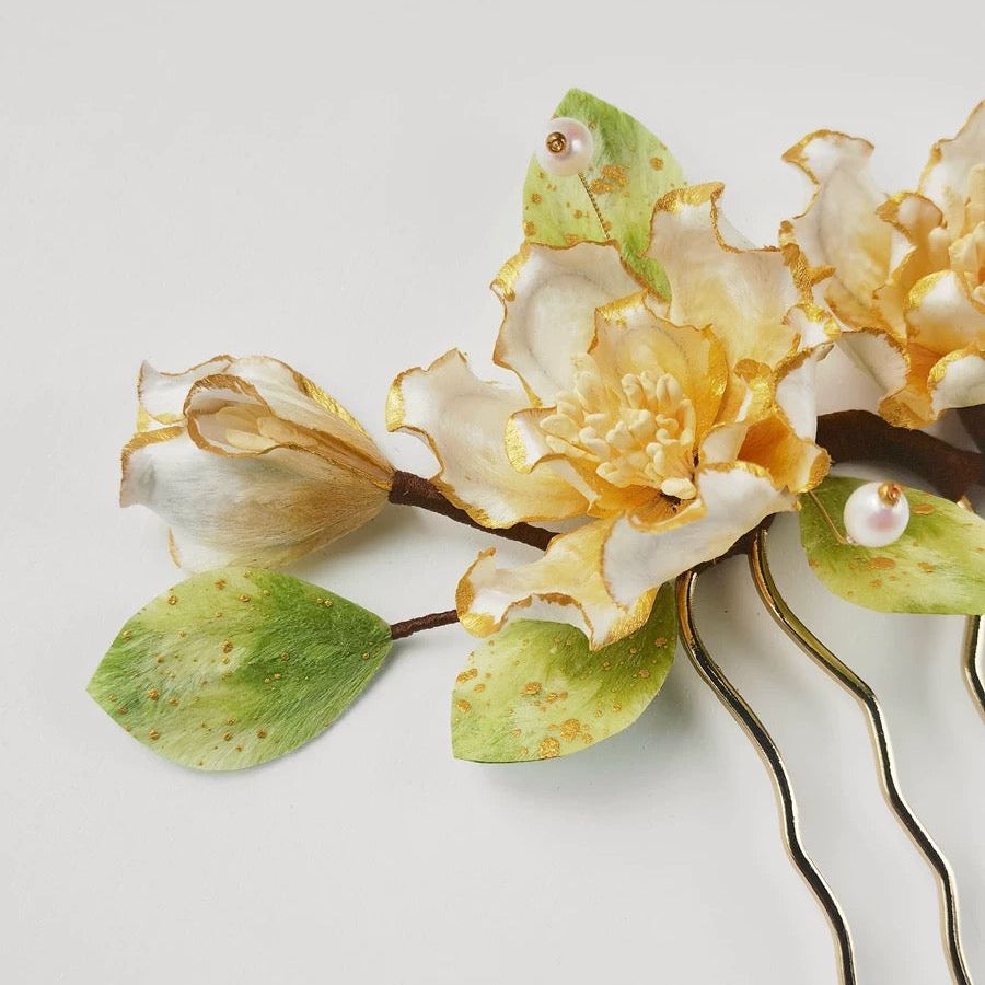White Camellia Silk Velvet Flower Hairpin