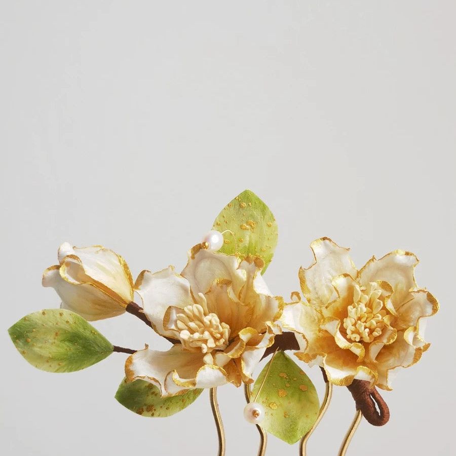 White Camellia Silk Velvet Flower Hairpin