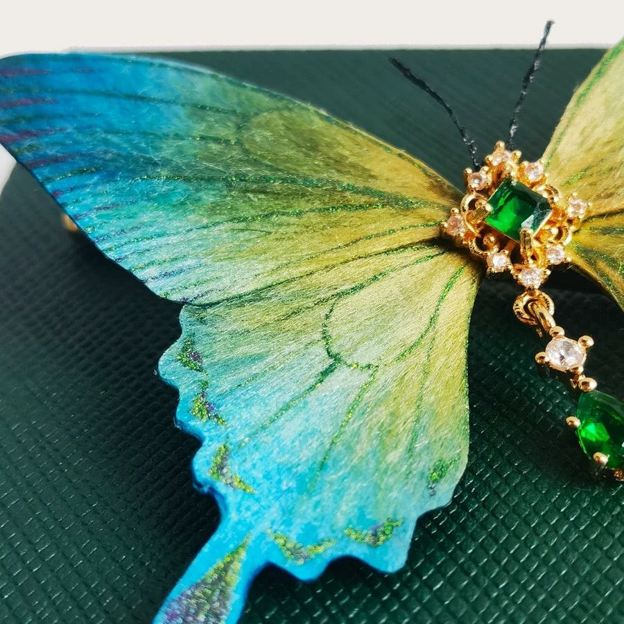 Green Butterfly Silk Velvet Flower Brooch
