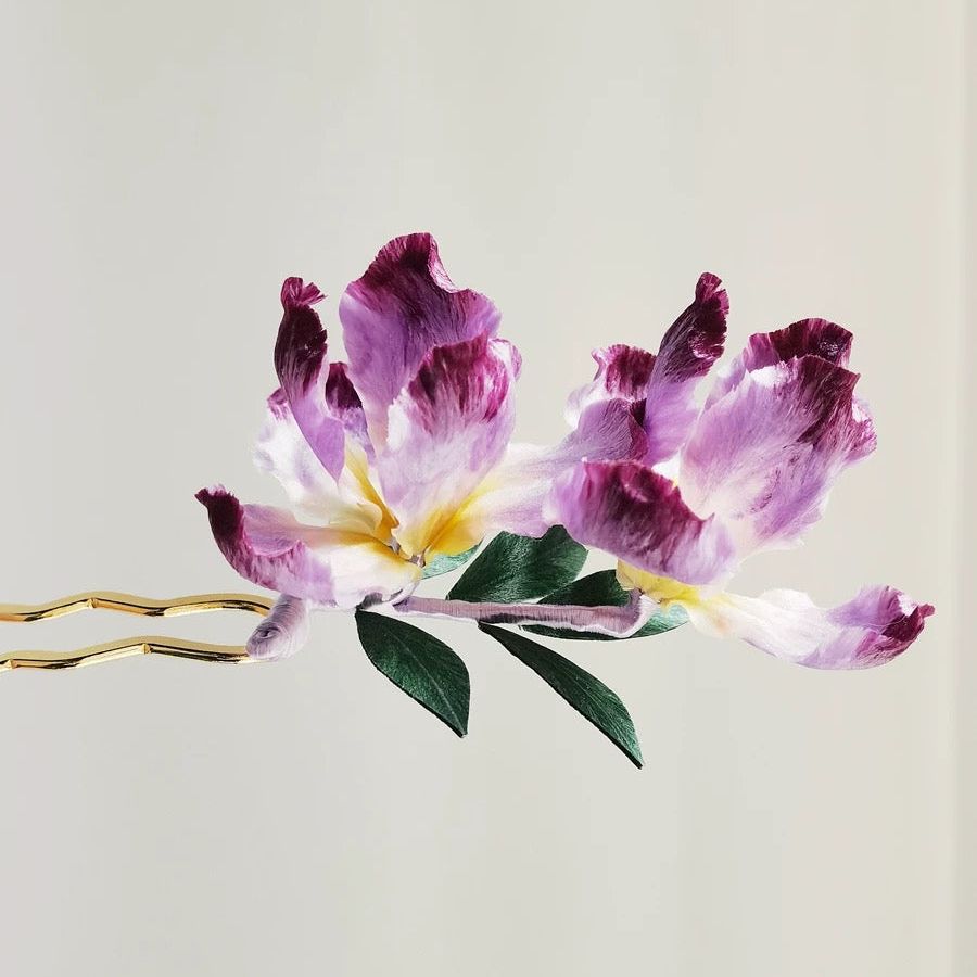 Purple Iris Silk Velvet Flower Hairpin