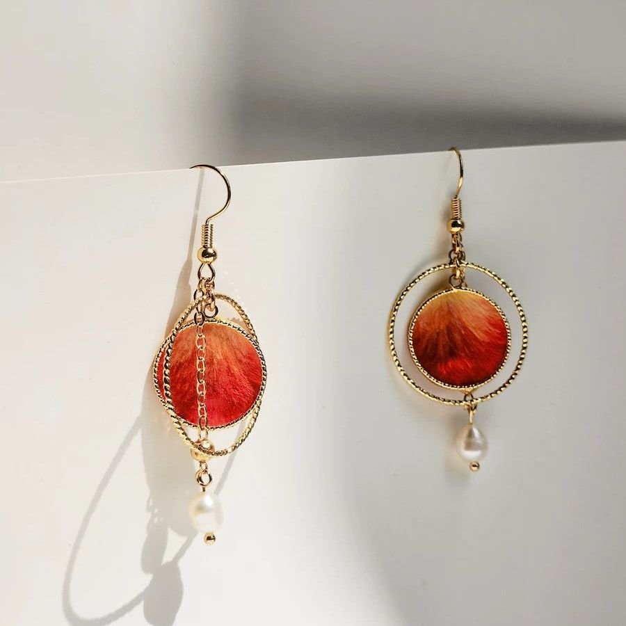 Red Silk Velvet Flower Freshwater Pearl Earrings