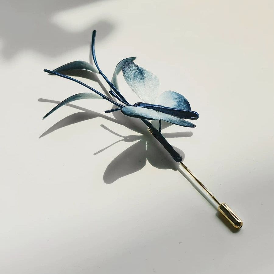 Blue Butterfly Silk Velvet Flower Brooch