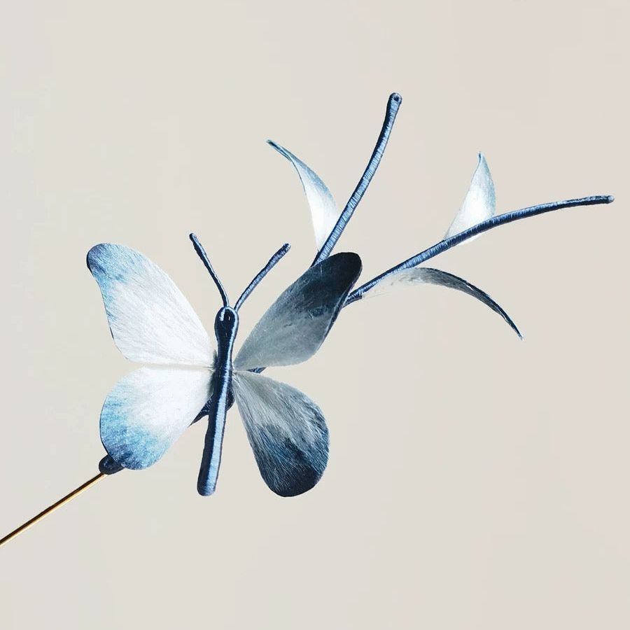 Blue Butterfly Silk Velvet Flower Brooch