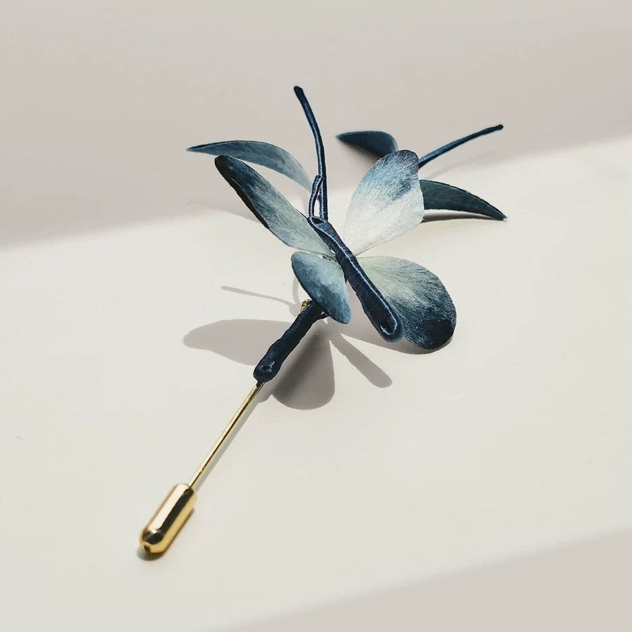 Blue Butterfly Silk Velvet Flower Brooch