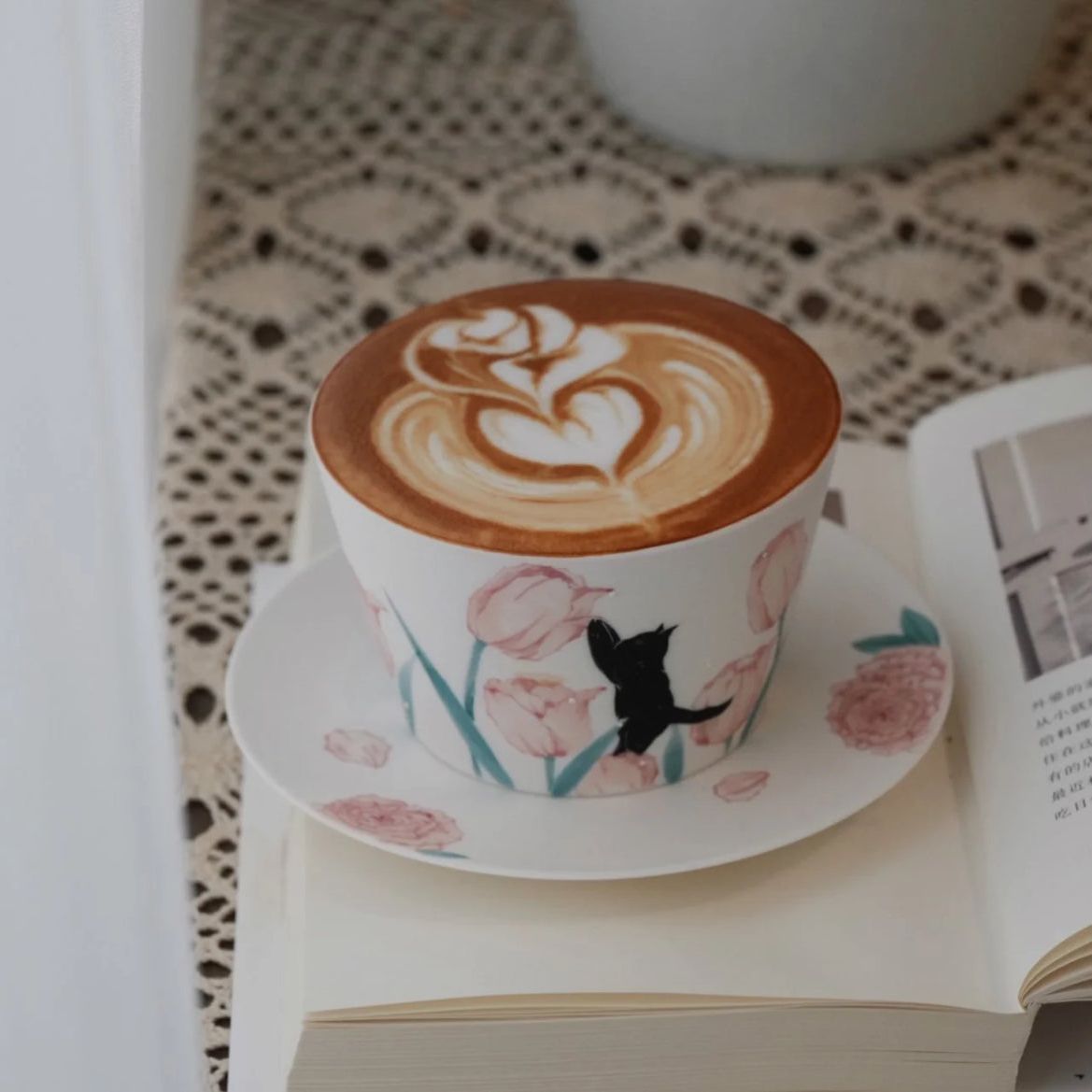 Tulip Cat Porcelain Cup & Saucer