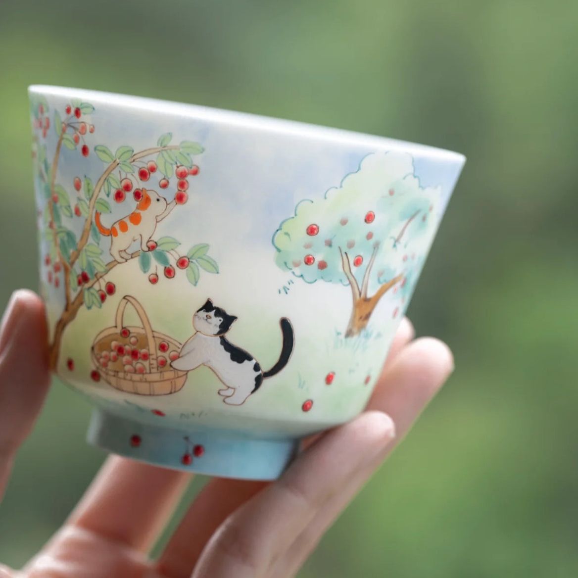 Cherry Cats Porcelain Cup