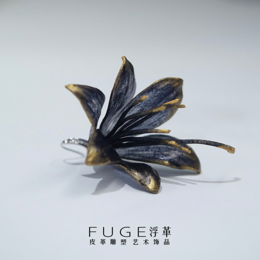 Black Tuberose Golden Tip Earring
