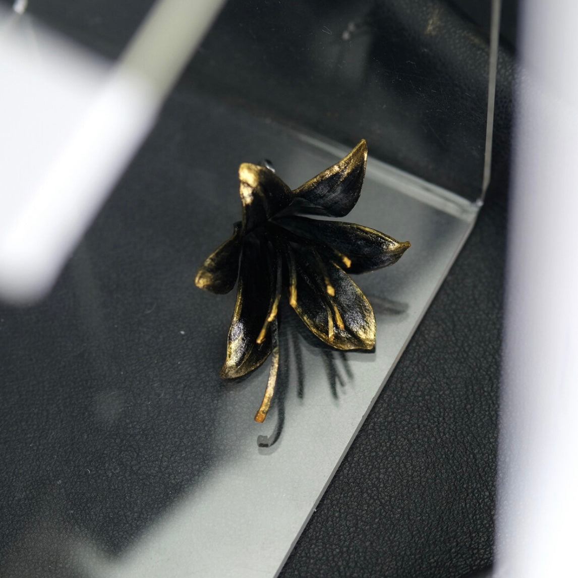Black Tuberose Golden Tip Earring