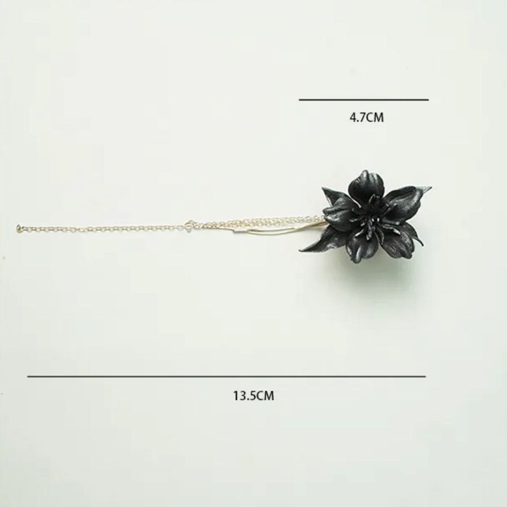 Black Peach Blossom Leather Earring