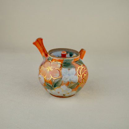 Warm Orange Floral Golden Teapot Set