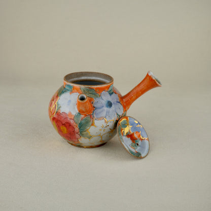 Warm Orange Floral Golden Teapot Set