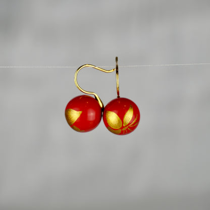 Lacquer Golden Butterfly Red Drop Earrings