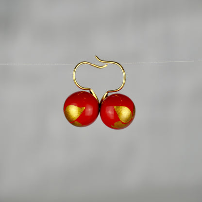 Lacquer Golden Butterfly Red Drop Earrings