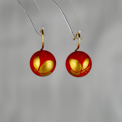 Lacquer Golden Butterfly Red Drop Earrings