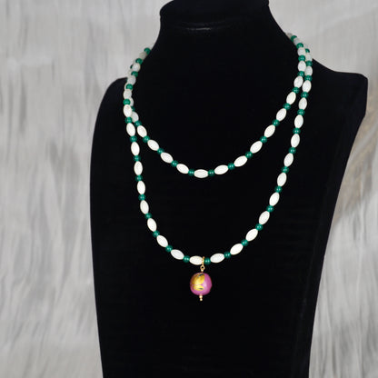 Lacquer Green Agate Shell Golden Butterfly Bead Purple Necklace