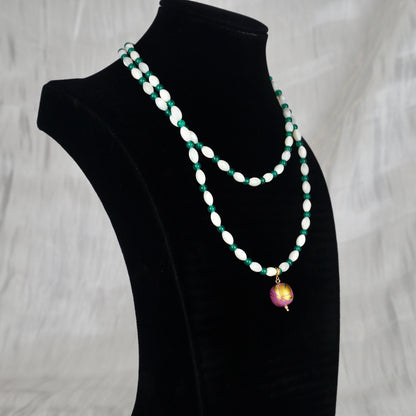 Lacquer Green Agate Shell Golden Butterfly Bead Purple Necklace