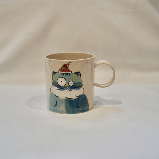 Ceramic Mug with Christmas cat wearing a cosy scarf